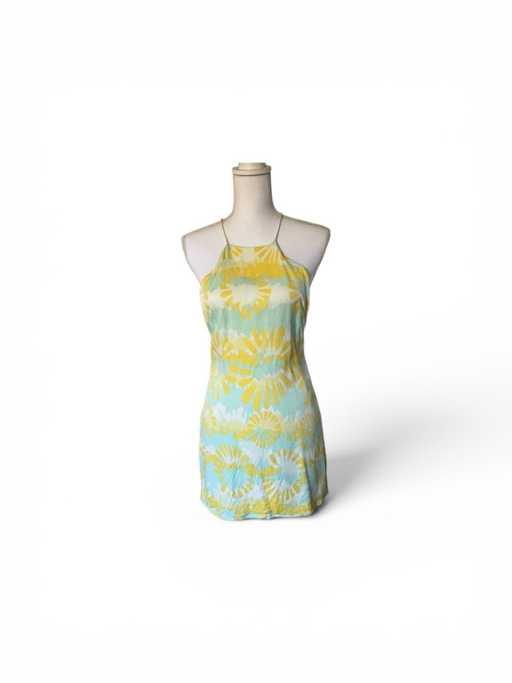 Coastal Cowgirl Tie Dye Halter Mini Dress Yellow Green Zara Small - Picture 6 of 10